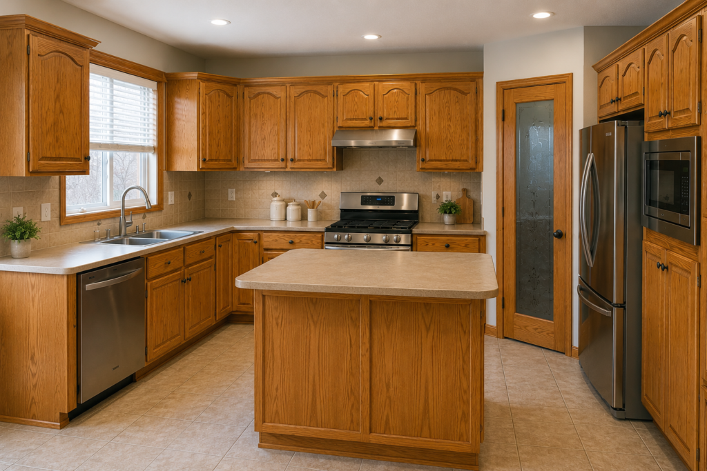 Kitchen cabinets before refinishing