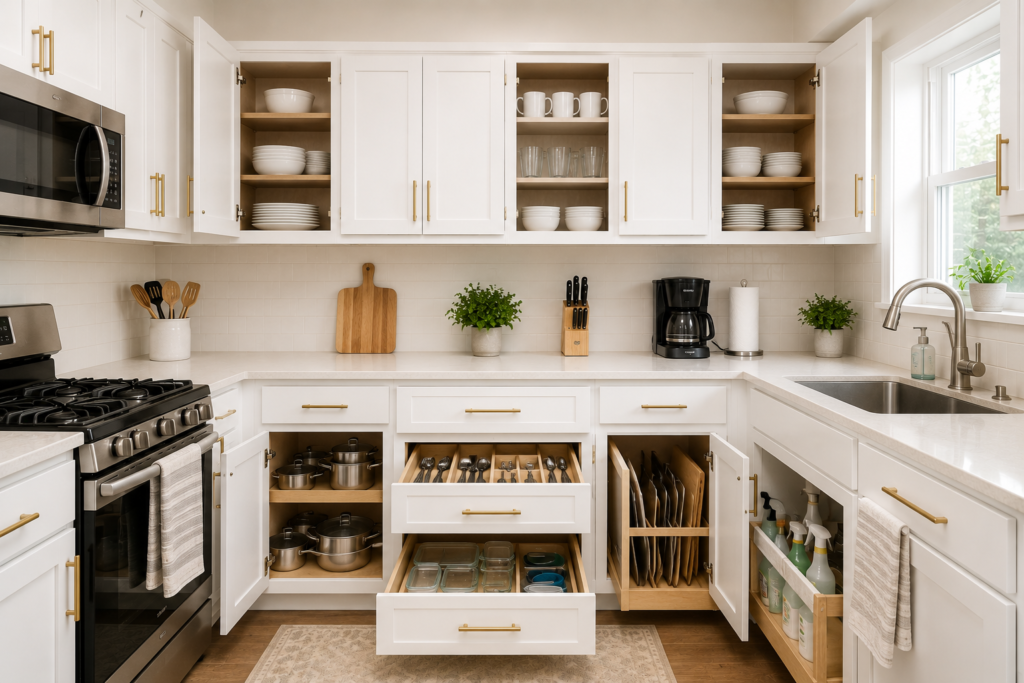 Kitchen cabinets after spray finishing