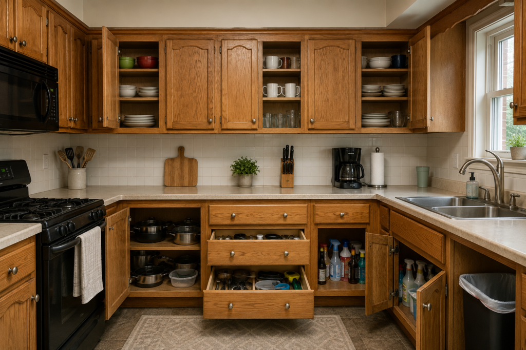 Kitchen cabinets before refinishing