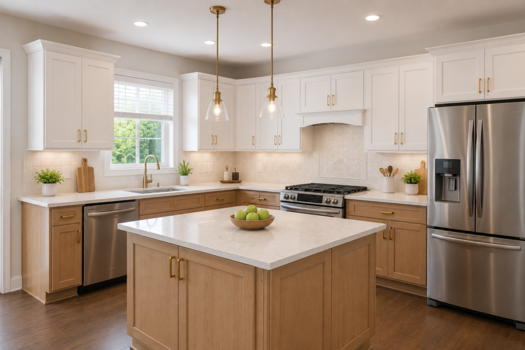 Kitchen cabinets after spray finishing