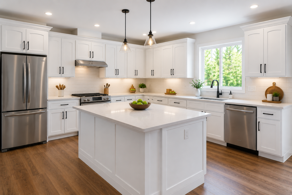 Kitchen cabinets after spray finishing