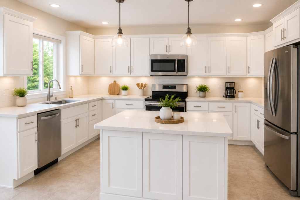 Kitchen cabinets after spray finishing