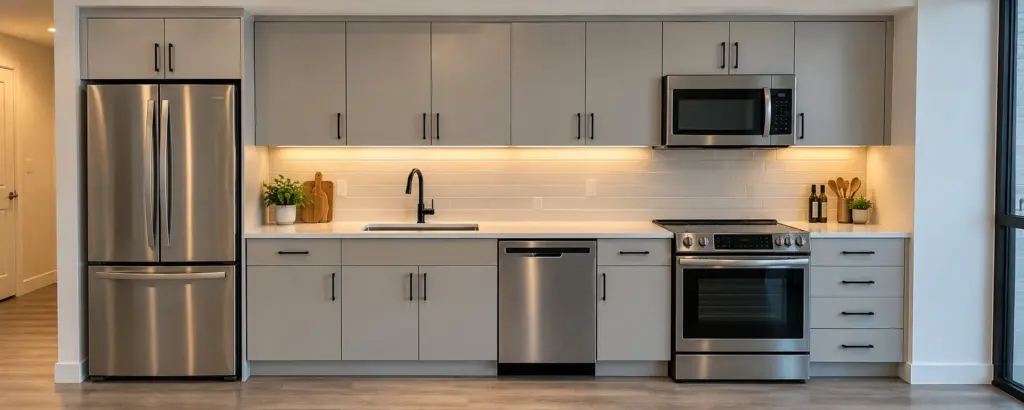 Single-wall kitchen with sprayed cabinets