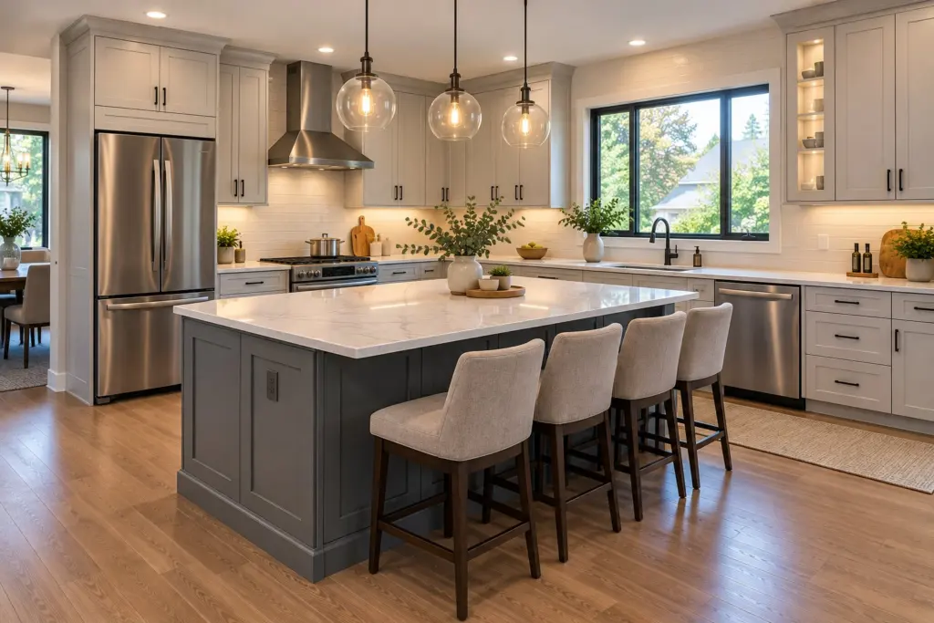 Island kitchen kitchen with sprayed cabinets
